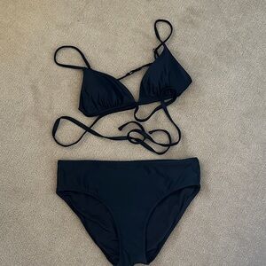 I.Crew Women’s Black Bikini Set - Classic Triangle Top and High Waist Bottom